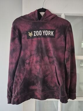 Zoo York Youth Burgundy Black Tie-Dye Box Logo Pullover Hoodie - Size 16
